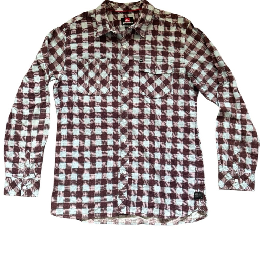 Quiksilver Brown and White Plaid Casual Shirt